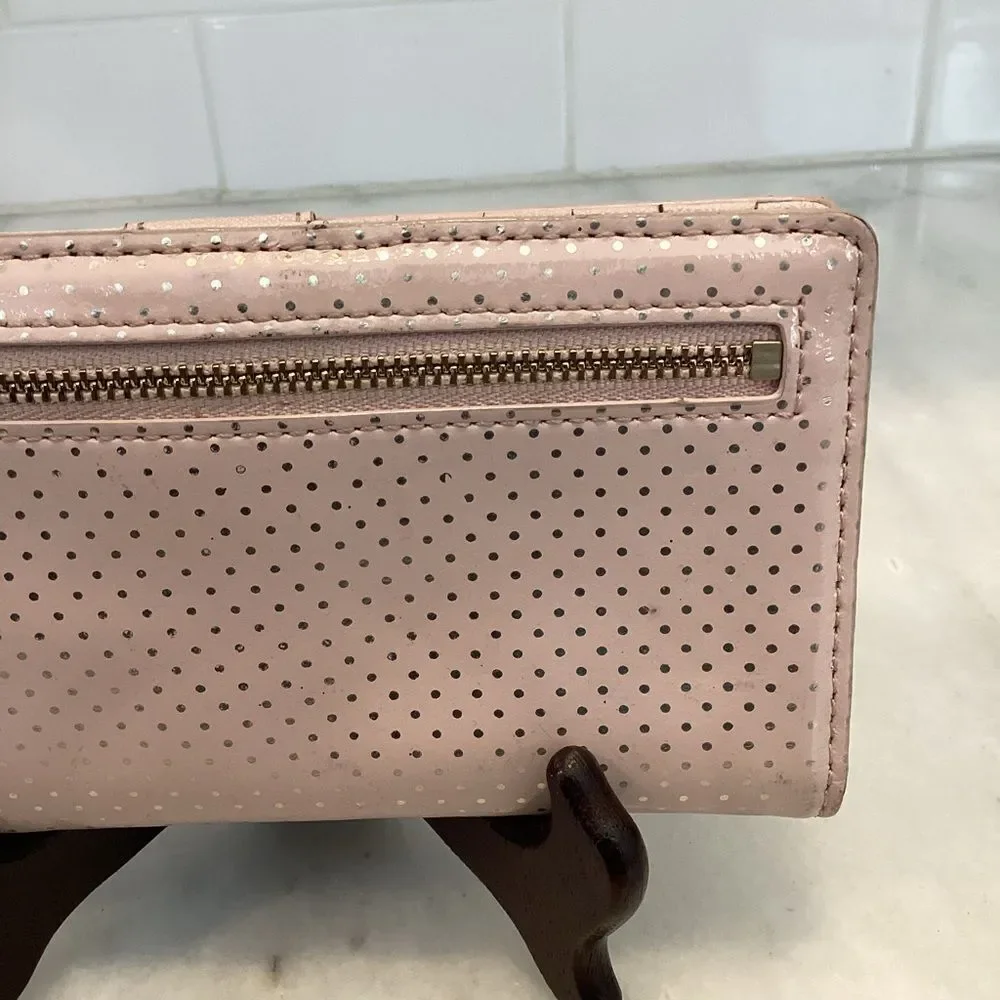 Kate Spade Wallet Pink Leather Polka Dot Patent Sleek Slim Full Sized Wallet